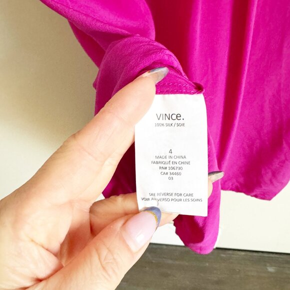 Vince Fuchsia Pink Sleeveless 100% Silk Blouse Button Down Top Size 4 Small - Picture 6 of 9